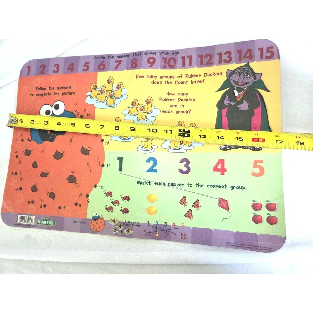 Vintage 2000 Sesame Street Reversible Kids Placemat Elmo Cookie Monster Big Bird
